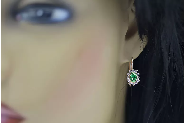 Earrings Vintage craft Emerald 14K Rose gold cec026r